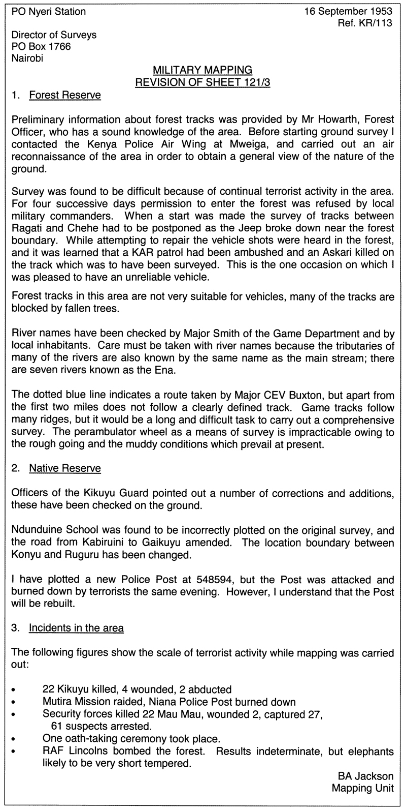Survey Work in the Kenya Emergency
