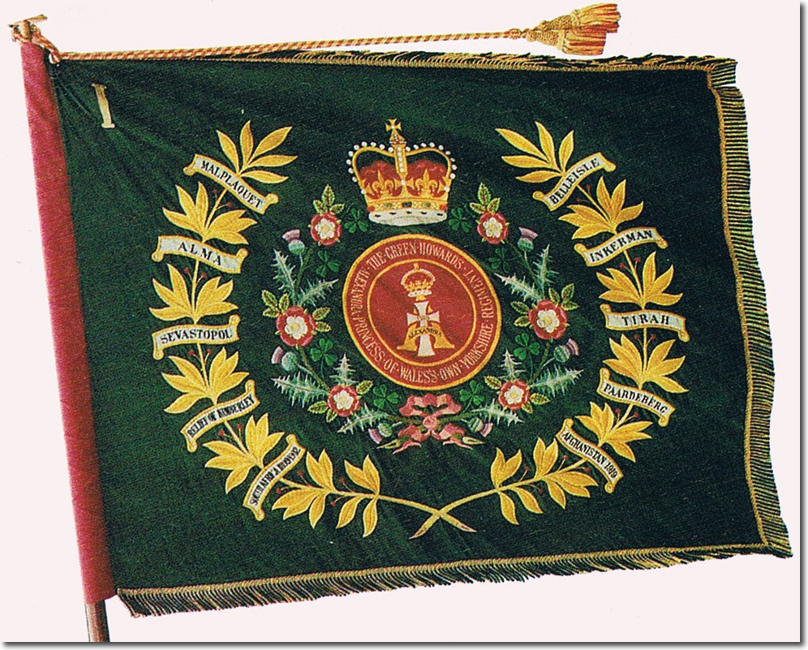 The Green Howards 1st battalion Queens colours flag. 