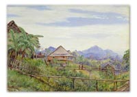 Houses and Bridges of the Malays at Sarawak, Borneo