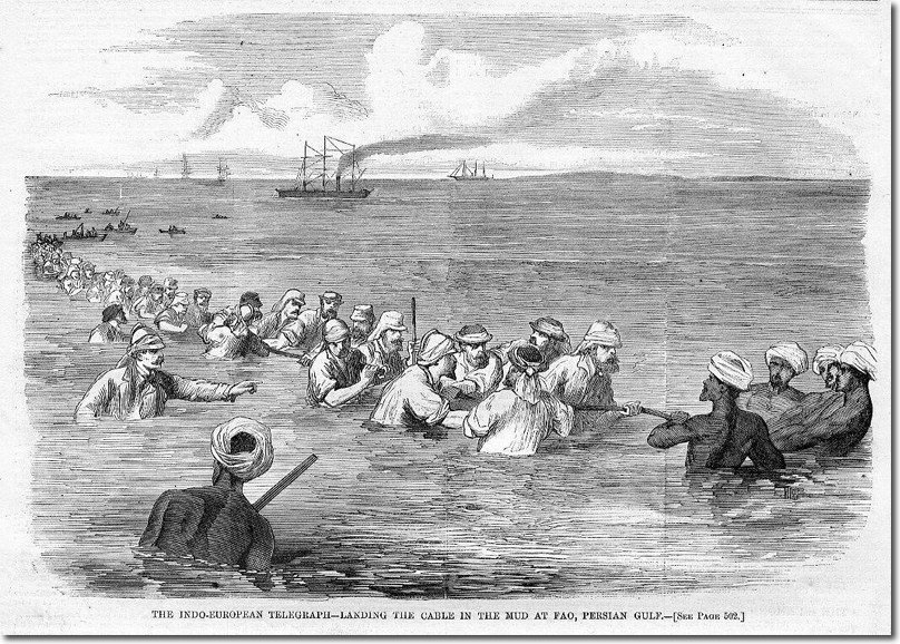 Landing the cable in the mud at Fao, Persian Gulf