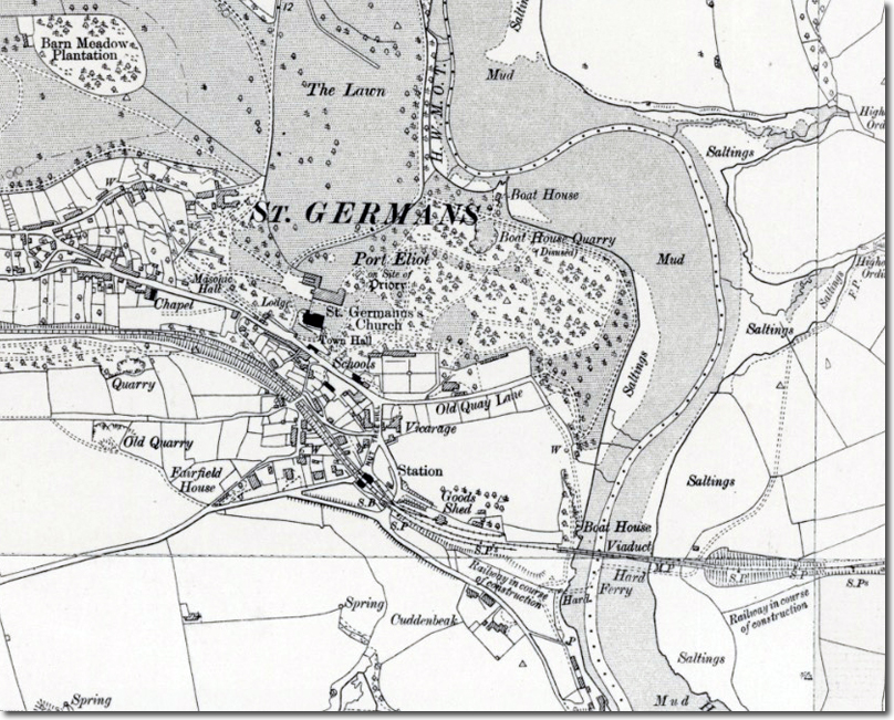 Edwardian map of St German’s village showing Port Eliot and the viaduct under construction